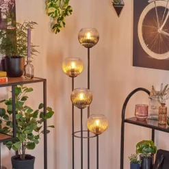 hofstein Koyoto Lampadaire 30 cm Bois foncé, Noir, 4 lumières