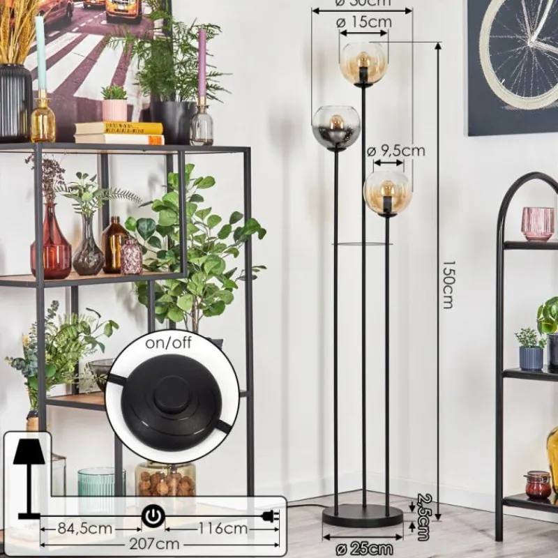 hofstein Koyoto Lampadaire 30 cm Noir, 3 lumières