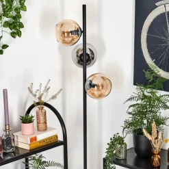 hofstein Koyoto Lampadaire Ambre, Chrome, Fumé, 3 lumières