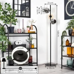 hofstein Koyoto Lampadaire Ambre, Chrome, Fumé, 3 lumières