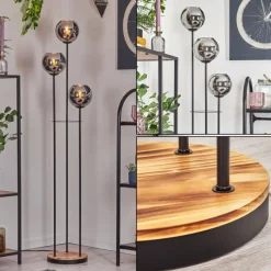 hofstein Koyoto Lampadaire Bois clair, Noir, 3 lumières