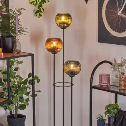 Lampes À Boules-hofstein Koyoto Lampadaire Bois clair, Noir, 3 lumières