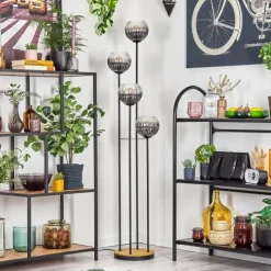 hofstein Koyoto Lampadaire Bois foncé, Noir, 4 lumières