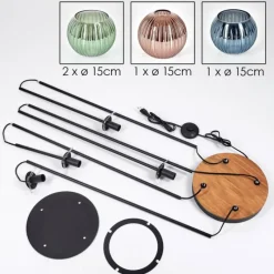 hofstein Koyoto Lampadaire Bois foncé, Noir, 4 lumières