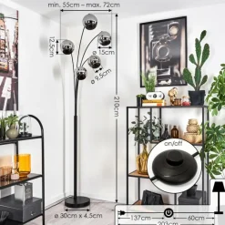 hofstein Koyoto Lampadaire Chrome, 5 lumières