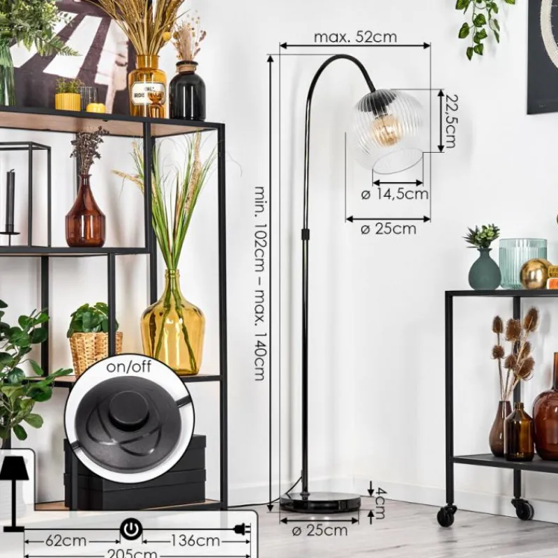 hofstein Koyoto Lampadaire Chrome, Noir, 1 lumière