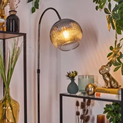 Suspension Verre Fumé-hofstein Koyoto Lampadaire Chrome, Noir, 1 lumière