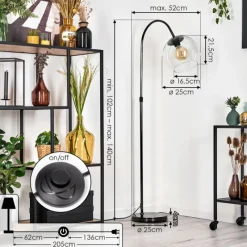 hofstein Koyoto Lampadaire Chrome, Noir, 1 lumière