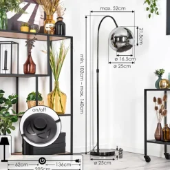 hofstein Koyoto Lampadaire Chrome, Noir, 1 lumière