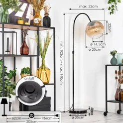 hofstein Koyoto Lampadaire Chrome, Noir, 1 lumière