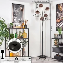 hofstein Koyoto Lampadaire Clair, Cuivré, 5 lumières