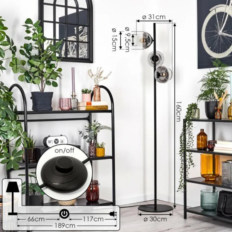 hofstein Koyoto Lampadaire Clair, Fumé, 3 lumières