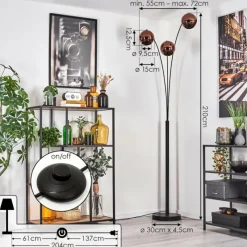 hofstein Koyoto Lampadaire Noir, 3 lumières