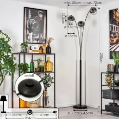 hofstein Koyoto Lampadaire Noir, 3 lumières