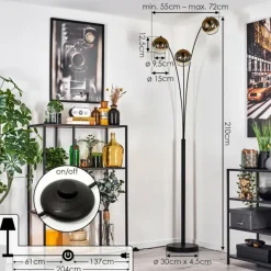 hofstein Koyoto Lampadaire Noir, 3 lumières