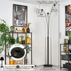 hofstein Koyoto Lampadaire Noir, 3 lumières