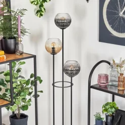 Suspension Verre Fumé-hofstein Koyoto Lampadaire Noir, 3 lumières