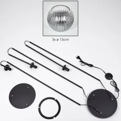 hofstein Koyoto Lampadaire Noir, 3 lumières