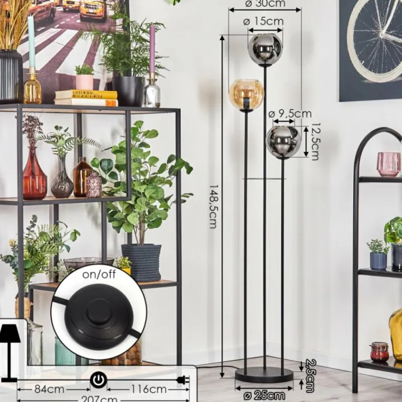 hofstein Koyoto Lampadaire Noir, 3 lumières