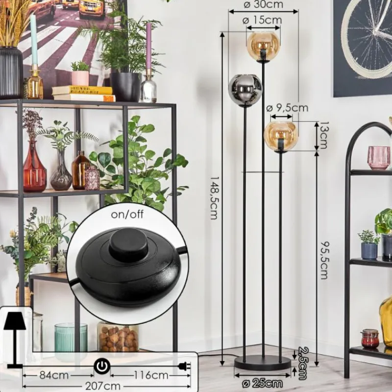 hofstein Koyoto Lampadaire Noir, 3 lumières