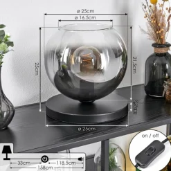 hofstein Koyoto Lampe à poser 25 cm Noir, 1 lumière