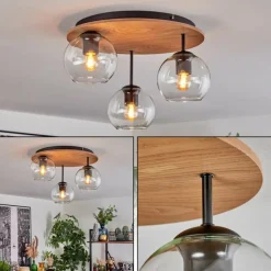 hofstein Koyoto Plafonnier, Boule lumineuse 40 cm Brun, Couleur bois, Noir, 3 lumières