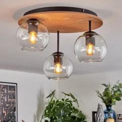 hofstein Koyoto Plafonnier, Boule lumineuse 40 cm Brun, Couleur bois, Noir, 3 lumières