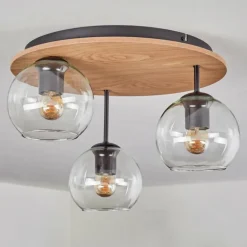 hofstein Koyoto Plafonnier, Boule lumineuse 40 cm Brun, Couleur bois, Noir, 3 lumières