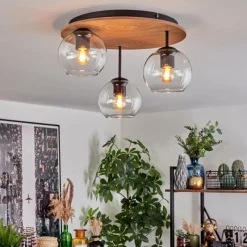 hofstein Koyoto Plafonnier, Boule lumineuse 40 cm Brun, Couleur bois, Noir, 3 lumières