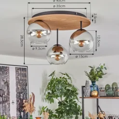 hofstein Koyoto Plafonnier, Boule lumineuse 40 cm Brun, Couleur bois, Noir, 3 lumières