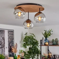 hofstein Koyoto Plafonnier, Boule lumineuse 40 cm Brun, Couleur bois, Noir, 3 lumières