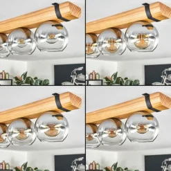 Suspension Verre Fumé-hofstein Koyoto Plafonnier, Boule lumineuse Écru, Noir, 4 lumières