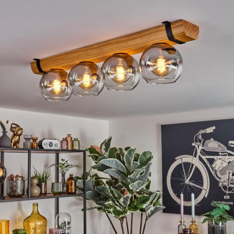 Suspension Verre Fumé-hofstein Koyoto Plafonnier, Boule lumineuse Écru, Noir, 4 lumières