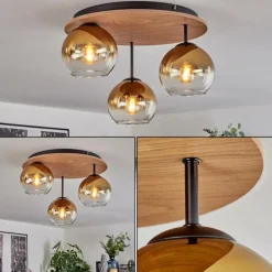 Lampes Dorées-hofstein Koyoto Plafonnier, Boule lumineuse Écru, Noir, 3 lumières