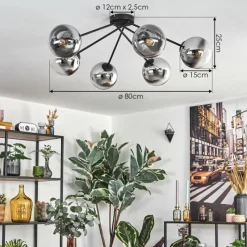 hofstein Koyoto Plafonnier, Boule lumineuse 80 cm Clair, Fumé, 6 lumières