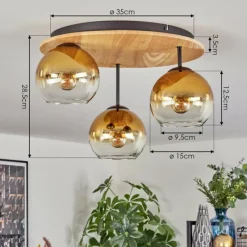 Lampes Dorées-hofstein Koyoto Plafonnier, Boule lumineuse 40 cm Écru, Noir, 3 lumières