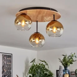 Lampes Dorées-hofstein Koyoto Plafonnier, Boule lumineuse 40 cm Écru, Noir, 3 lumières