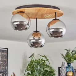 Suspension Verre Fumé-hofstein Koyoto Plafonnier, Boule lumineuse 40 cm Écru, Noir, 3 lumières