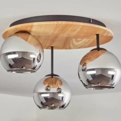 Suspension Verre Fumé-hofstein Koyoto Plafonnier, Boule lumineuse 40 cm Écru, Noir, 3 lumières