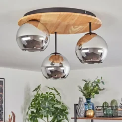 Suspension Verre Fumé-hofstein Koyoto Plafonnier, Boule lumineuse 40 cm Écru, Noir, 3 lumières