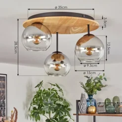 hofstein Koyoto Plafonnier, Boule lumineuse 40 cm Écru, Noir, 3 lumières