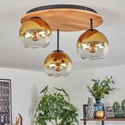 Lampes Dorées-hofstein Koyoto Plafonnier, Boule lumineuse 40 cm Écru, Noir, 3 lumières