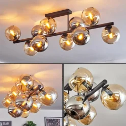 hofstein Koyoto Plafonnier, Boule lumineuse Ambre, Chrome, Fumé, 10 lumières