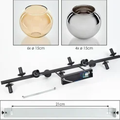 hofstein Koyoto Plafonnier, Boule lumineuse Ambre, Chrome, Fumé, 10 lumières