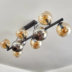 hofstein Koyoto Plafonnier, Boule lumineuse Ambre, Chrome, Fumé, 10 lumières