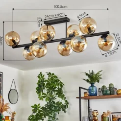 hofstein Koyoto Plafonnier, Boule lumineuse Ambre, 10 lumières