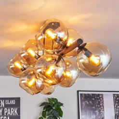 hofstein Koyoto Plafonnier, Boule lumineuse Ambre, 10 lumières