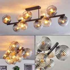 hofstein Koyoto Plafonnier, Boule lumineuse Ambre, Clair, Fumé, 10 lumières