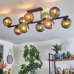 hofstein Koyoto Plafonnier, Boule lumineuse Bleu, Vert, Cuivré, 10 lumières