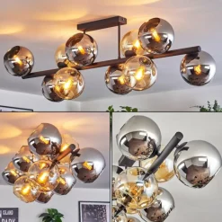 hofstein Koyoto Plafonnier, Boule lumineuse Ambre, Chrome, Fumé, 10 lumières